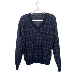 Hickey-Freeman Sport 100% Wool Blue Hampton Plaid V-Neck Sweater Men's Size M